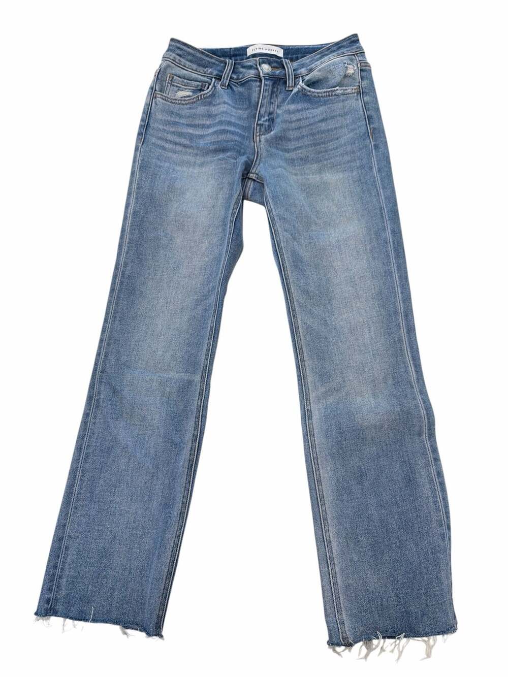 Flying Monkey Jeans Womens 26 High Rise Crop Flare Raw Hem Distressed Stretch De